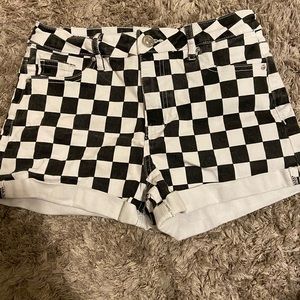 black and white checkered print shorts